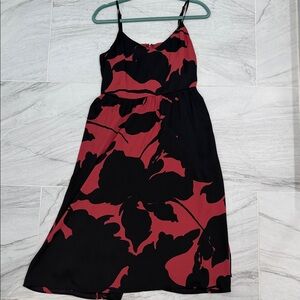 LOFT Black and Red Floral Midi Dress